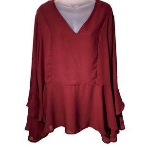 Ashley Stewart Double Ruffle Sleeve V-Neck Blouse